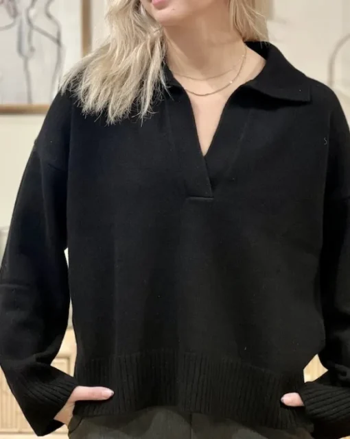 Davida - Chunky Open Collar neule, black