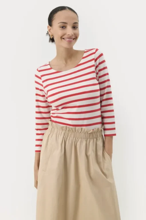 Emel t-paita, bittersweet and white stripe