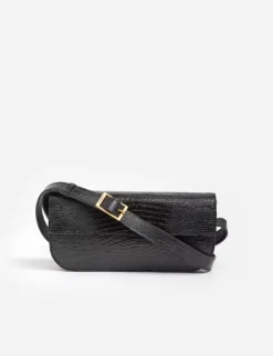 Flattered - Lillie Shoulder Bag, Leather Black Lizzard