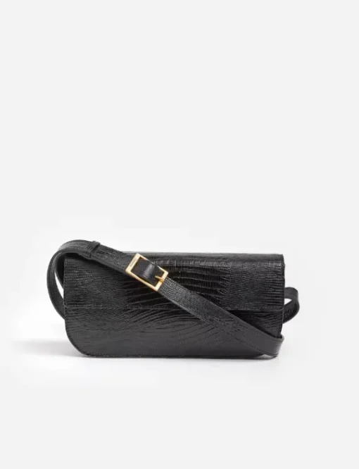 Flattered - Lillie Shoulder Bag, Leather Black Lizzard