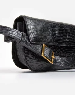 Flattered - Lillie Shoulder Bag, Leather Black Lizzard