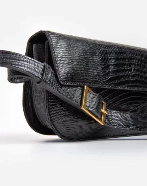 Flattered - Lillie Shoulder Bag, Leather Black Lizzard
