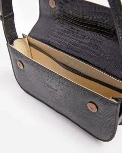 Flattered - Lillie Shoulder Bag, Leather Black Lizzard