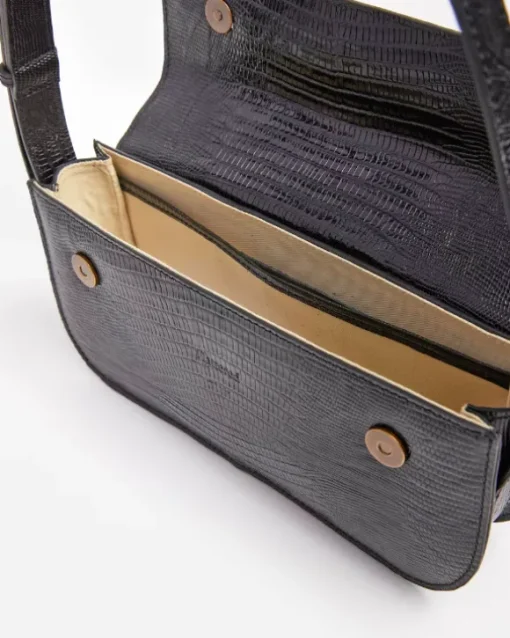 Flattered - Lillie Shoulder Bag, Leather Black Lizzard