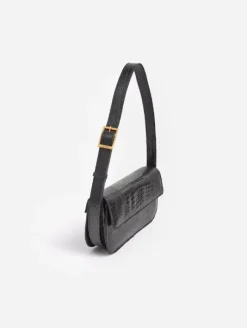 Flattered - Lillie Shoulder Bag, Leather Black Lizzard