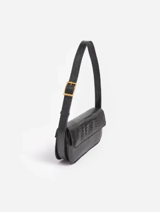 Flattered - Lillie Shoulder Bag, Leather Black Lizzard