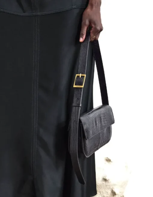 Flattered - Lillie Shoulder Bag, Leather Black Lizzard