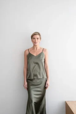 Gauhar - silkkitoppi v-neck, green