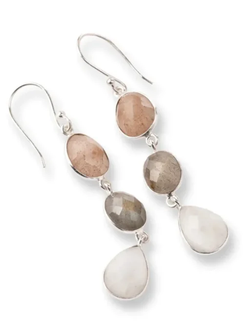 Granted Peach Moonstone Labradorite Moonstone SP korvakorut