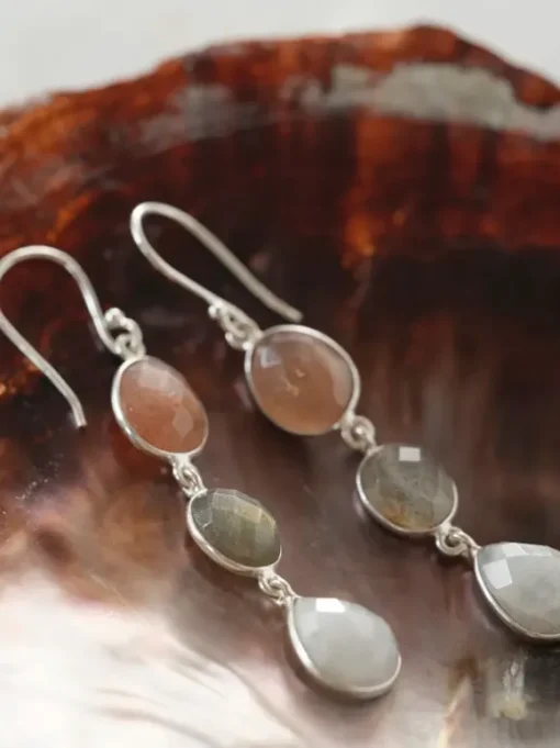 Granted Peach Moonstone Labradorite Moonstone SP korvakorut