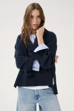 Huxi V-neck neule, tummansininen