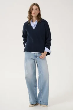 Huxi V-neck neule, tummansininen