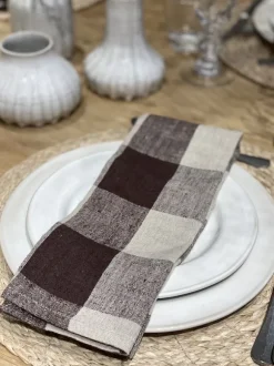 Johanna ruudullinen keittiöpyyhe pellavaa, brown/nat