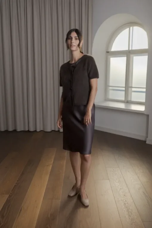 Karlia lyhythih cashmere neuletakki, dark chocolate