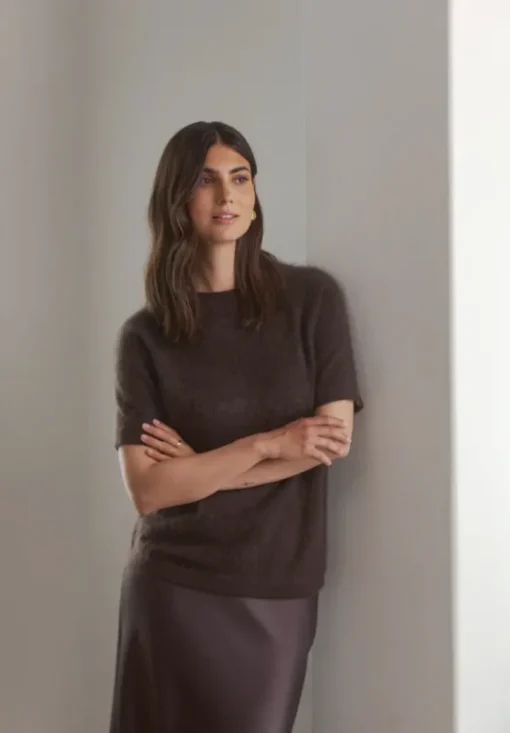 Karlie* lyhythihainen cashmere neule, dark chocolate