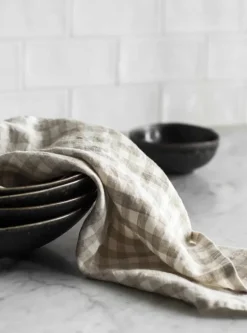 Keittiöpyyhe pellavaa, ruutu natural