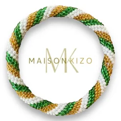 MAISON KIZO - Green, White and Gold Nepali Bracelet B172