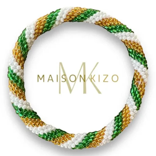 MAISON KIZO - Green, White and Gold Nepali Bracelet B172