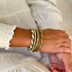 MAISON KIZO - Green, White and Gold Nepali Bracelet B172