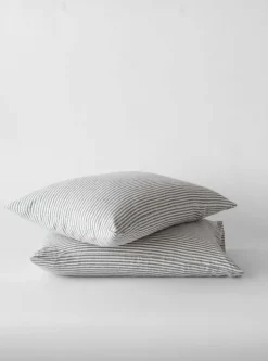 Tell Me More - pellavaiset raitatyynynpäälliset (2kpl), grey/white 50x70