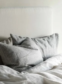 Tell Me More - pellavaiset raitatyynyliinat 2kpl, grey/white 50x60