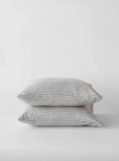 Tell Me More - pellavaiset raitatyynyliinat 2kpl, grey/white 50x60