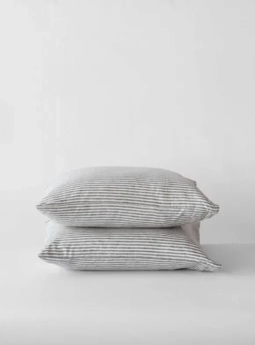 Tell Me More - pellavaiset raitatyynyliinat 2kpl, grey/white 50x60
