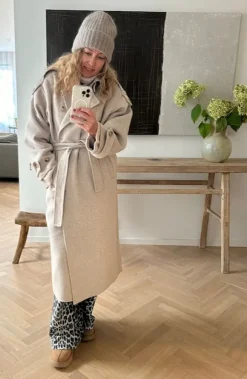 Walance pitkä villakangastakki, beige melange
