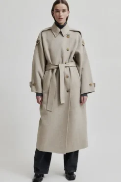 Walance pitkä villakangastakki, beige melange