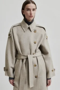 Walance pitkä villakangastakki, beige melange
