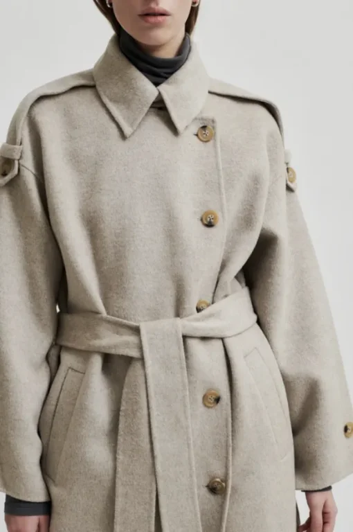 Walance pitkä villakangastakki, beige melange