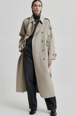Walance pitkä villakangastakki, beige melange