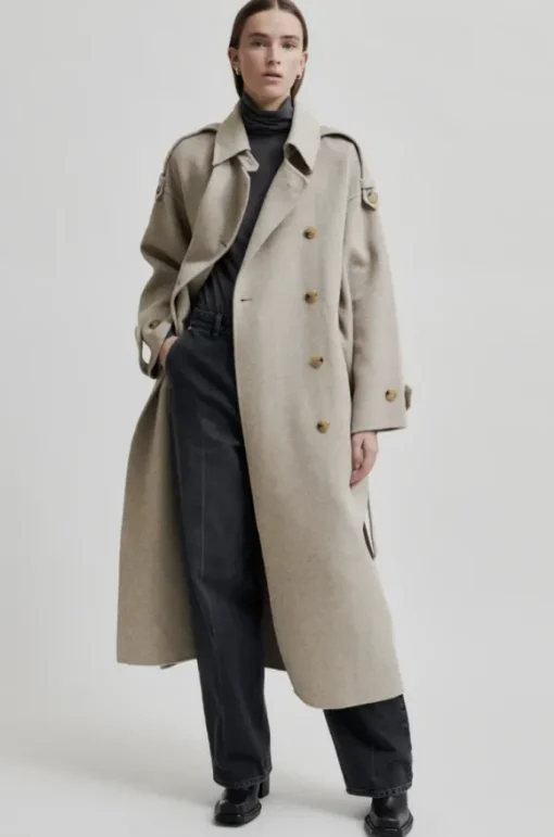 Walance pitkä villakangastakki, beige melange