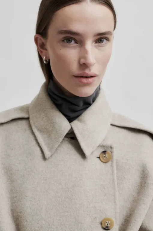 Walance pitkä villakangastakki, beige melange