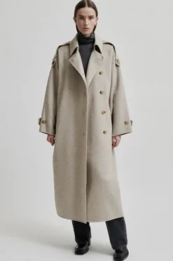 Walance pitkä villakangastakki, beige melange