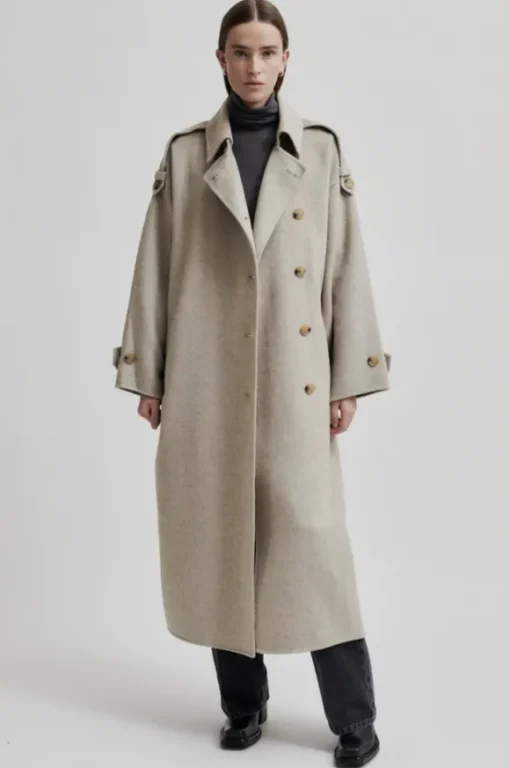 Walance pitkä villakangastakki, beige melange
